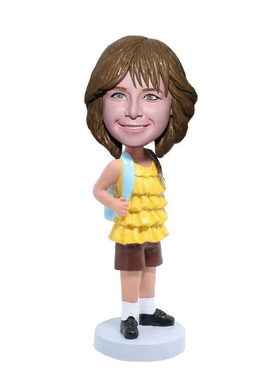 Custom Bobbleheads For Little Gril Carrying A School Bag, Build Your Own Bobblehead - Abobblehead.com