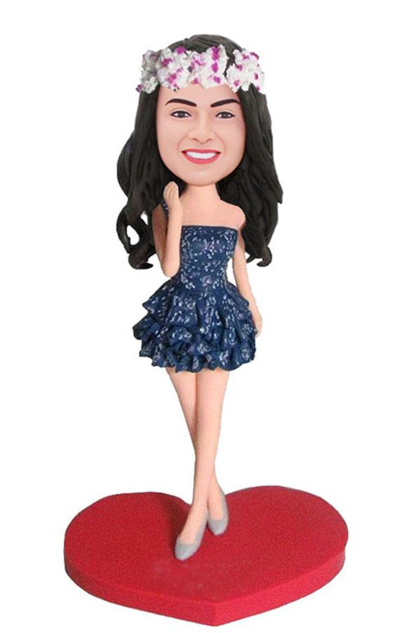 Custom Bobblehead Girl with Rosette, Cheap Custom Female Bobbleheads - Abobblehead.com