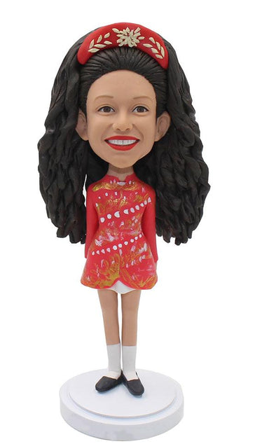 Personalized Bobblehead Long-haired Girl, Custom Made Female Bobblehead - Abobblehead.com