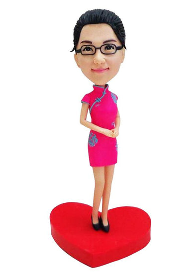Custom Cheongsam Usher Bobblehead, Custom Suit Bobblehead - Abobblehead.com