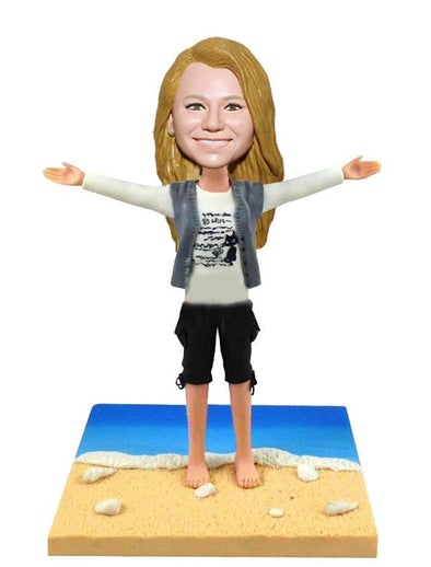 Custom Beach Bobblehead Walking by The Sea - Abobblehead.com