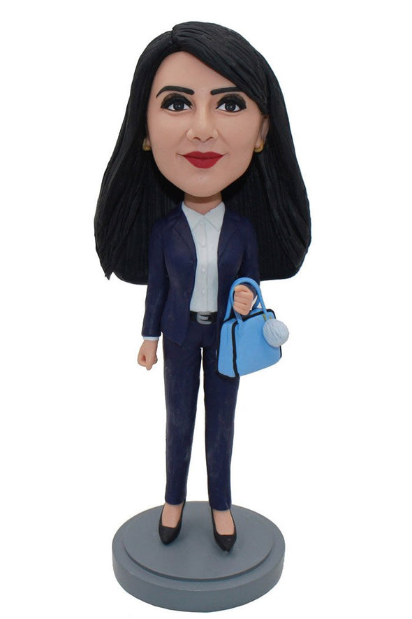 Custom Women Bobble Head Design, Custom Girl Bobblehead With Bag - Abobblehead.com