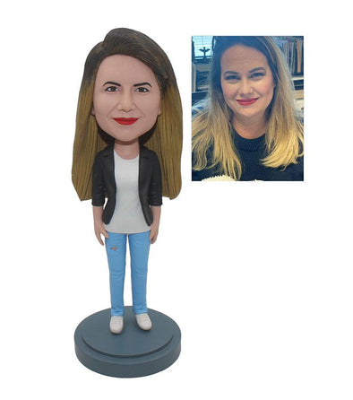 Custom Women Bobbleheads For Girlfriends, Custom Suit Bobblehead Free Shipping - Abobblehead.com