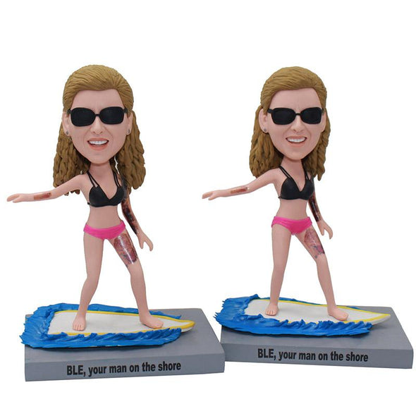 Custom Beach Surfing Template Bobblehead For Women In Bikini - Abobblehead.com