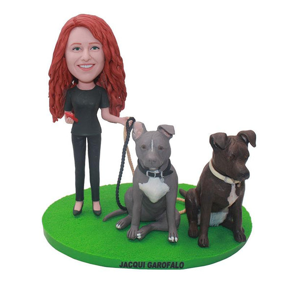 Custom Man Bobbleheads And 2 Pet Dogs, Custom Bobblehead With Dog From Photo - Abobblehead.com