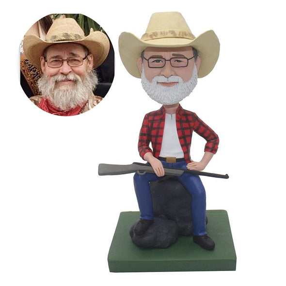 Custom Bobblehead Cowboy With A Gun, Personalized Fathers Day Gifts - Abobblehead.com