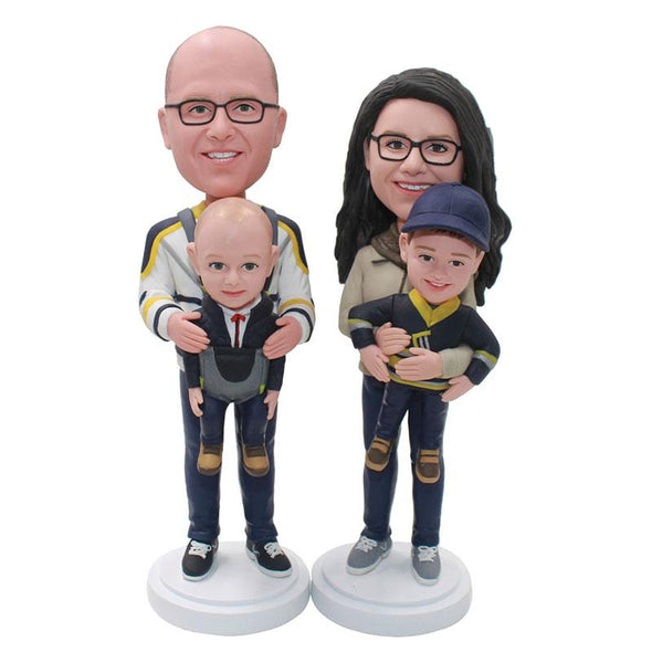 Custom Four Family Bobbleheads, Create My Own Family Bobblehead Parents And Children - Abobblehead.com