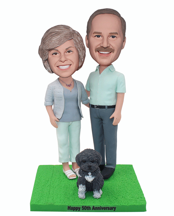 Custom Couple With Dog Bobbleheads For Father and Mother Unique Anniversary Gift - Abobblehead.com