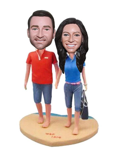 Personalized Bobblehead Beach Couple, Custom Barefoot Couple Figurines - Abobblehead.com