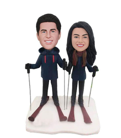 Custom Couple Ski Bobbleheads Gifts for Ski Lovers, Personalized Skier Bobblehead Dolls - Abobblehead.com