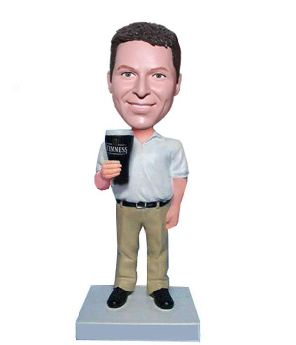 Custom Male Bobblehead Beer Drinker, Custom Work Bobblehead With Coffee - Abobblehead.com