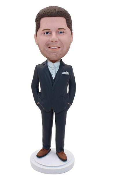 Custom Bobbleheads Groomsmen, Personalized Suit Bridegroom Gift Bobblehead - Abobblehead.com