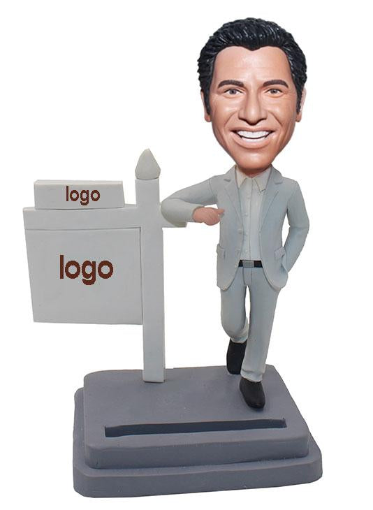 Custom Sold Bobblehead, Custom Bobblehead Business Card Holder, Bobblehead With Company Logo - Abobblehead.com