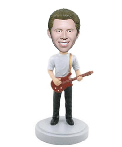 Custom Guitar Bobblehead, Personalized Bobble Head Guitar Player, Male Bobblehead Playing Guitar - Abobblehead.com
