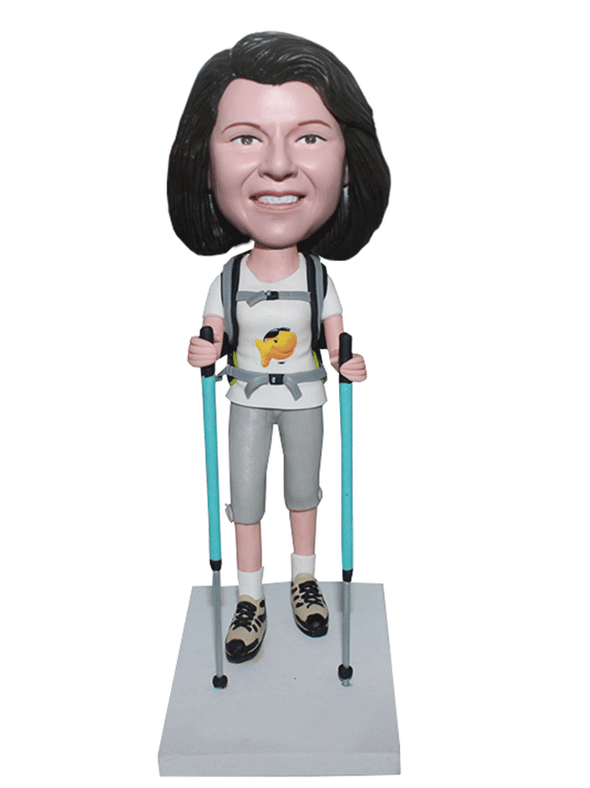 Personalized Mountain Climber Bobblehead Custom Female Mountaineer Bobblehead - Abobblehead.com