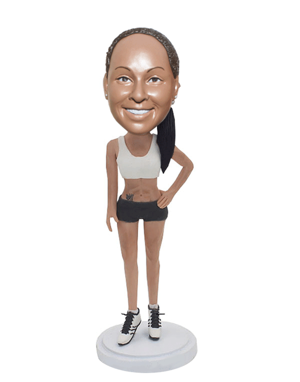 Custom Bobbleheads Black Woman, Personalized Fitness Coach Bobbleheads - Abobblehead.com