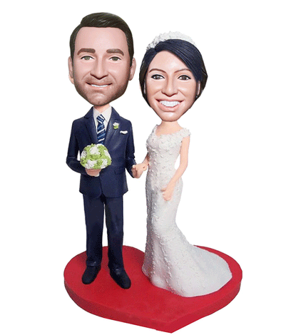 Custom Wedding Cake toppers Groom and Bride Bobbleheads - Abobblehead.com