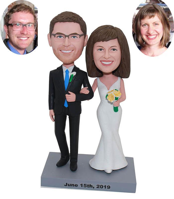 Custom Wedding Anniversary Couple Bobbleheads, Personalized Bobbleheads Wedding Cake Topper - Abobblehead.com