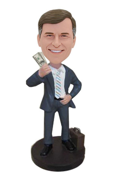 Cutom BobbleHead A Man Holding Dollar Banknotes Dolls, Boss's Day Ideas - Abobblehead.com