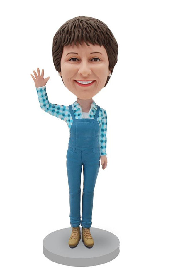 Custom Denim Overalls Women Bobblehead From Your Photo - Abobblehead.com