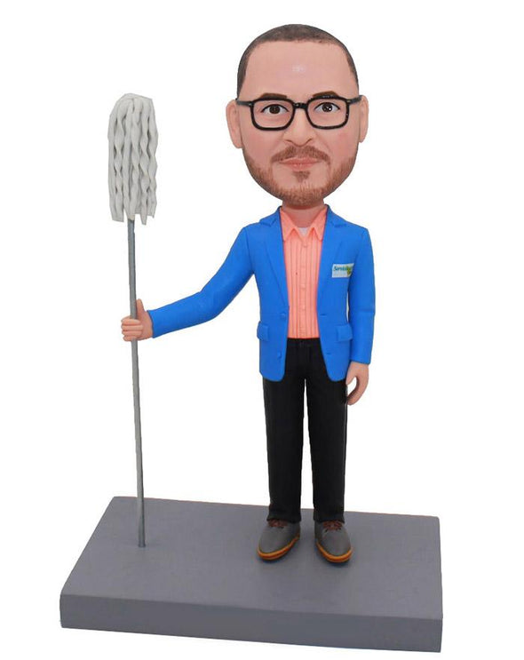 Bobblehead Manufacturers: Custom Bobbleheads Man With Mop - Abobblehead.com